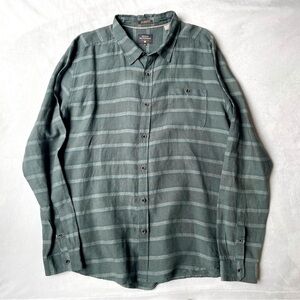 Quiksilver Waterman 100% Linen Green Striped Long Sleeve Button Down Shirt